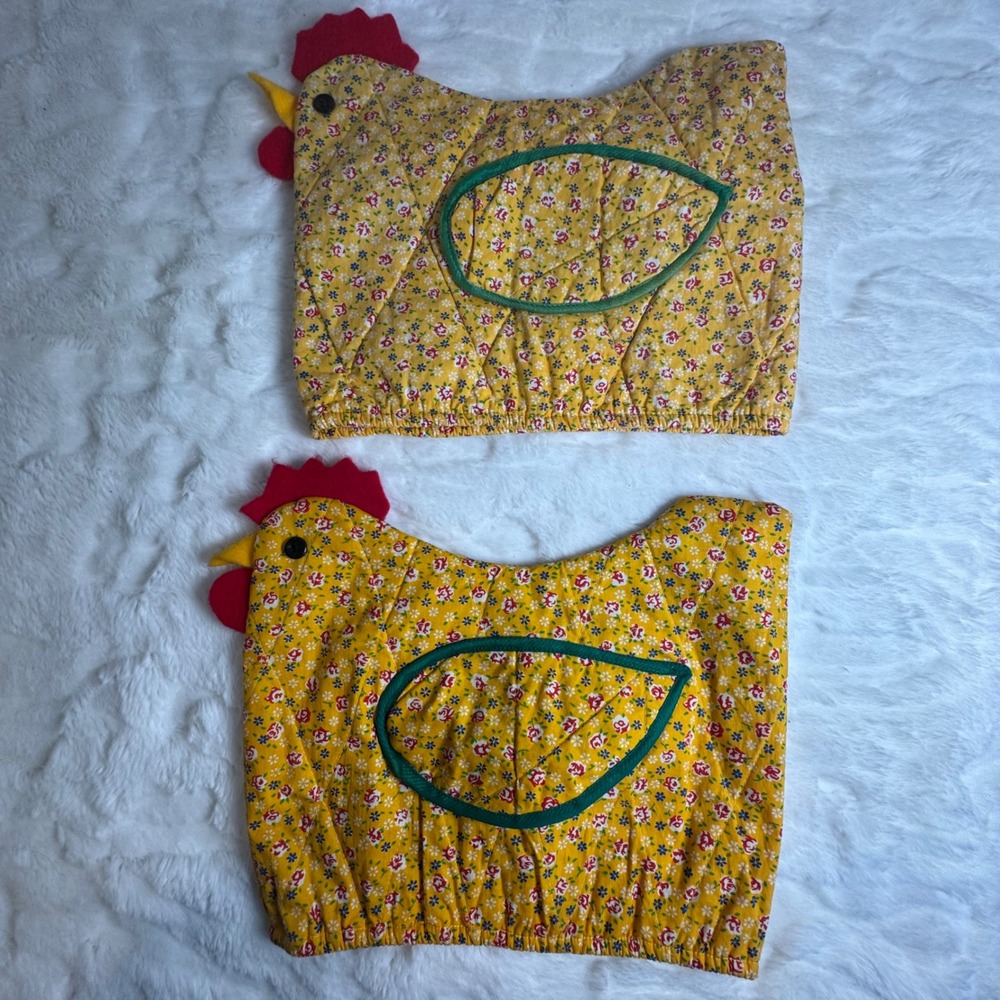 Vintage Yellow Floral Quilted Chicken Hen Toaster Covers Pair Farmhouse Decor